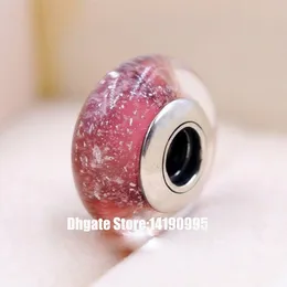 2 sztuk 925 Sterling Silver Anna Różowy Fluorescencyjny Murano Szkło Podpis Kolor Koraliki Fit Pandora Styl Biżuteria Charm Bransoletki