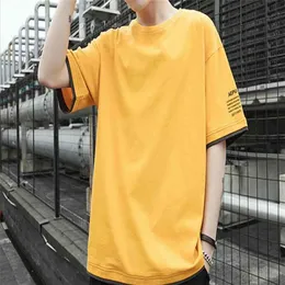 Sommarans slitage Kortärmad T-shirt för män Bomull Loose Plain Color Mosaic Pers 210714