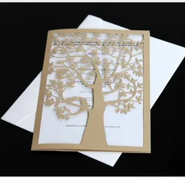 2021 Fantazyjny Gold Love Drzewo Laserowe Zaproszenia ślubne - Elegancki Laser Cut Invite -20+ Dostępne kolory