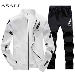 Asali Mens Dressuit Zipper 2021 Spring Sets Fleece Casual Mężczyźni Zestaw 3D Plisowane Bluzy Bluza Pant Suitness Fitness Ubrania G1209