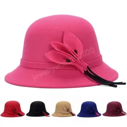Winter Autumn Bucket Hat Woolen Felt Women Men Ladies Church Fedoras Top Hat Jazz Caps European American Round Bowler Hats