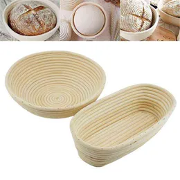 Rund / oval Natural Rattan Fermentation Basket Bröd Dough Wicker Rattan Mass Proofing Proving Korgar Köksredskap 211110