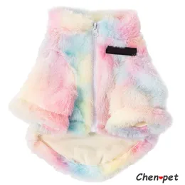 Färgglada valpkläder Designer hund Små katt Luxury Hoodie Schnauzer Yorkie Poodle Rainbow Coat 210910