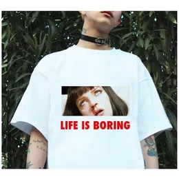 Spoof Harajuku White Female T-shirt T Summer Novelty Tee Shirt Femme Life is Boring Letters Print Women Tshirt 210607