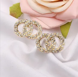 Orecchini a bottone con lettere di designer di marca placcati in oro 18 carati Orecchini in argento 925 con ciondolo di perle di cristallo con strass per accessori per gioielli da festa di nozze