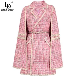 Women's Wool Blends Fashion Designer Summer Winter Cloak Coats High Quality Women Double Breasted Pocket Belted Warm Jackets 210522