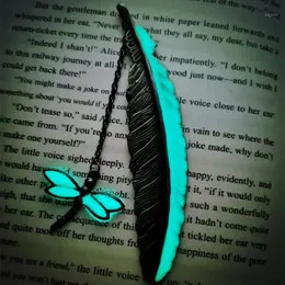 Bookmark 2022 Creative Cute Luminous Metal Feather Bookmarks Dragonflies Butterflies Book Marks for School Home Office Reader