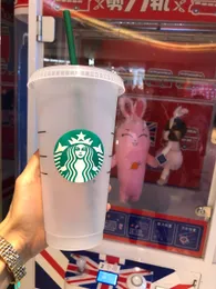 Starbucks 24oz/710ml Plastic Tumbler Reusable Clear Drinking Flat Bottom Cup Pillar Shape Lid Straw Mug Bardian 10pcs More than 30 pieces free DHL