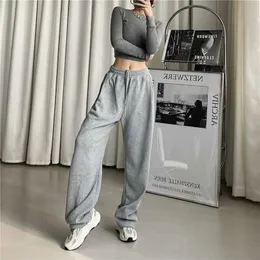 Gray Sweatpants Women Baggy Harem Pants Wide Leg Sweat Oversized Harajuku Joggers Woman High Waisted Black Trousers 211115