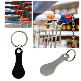 2Pcs Shopping Trolley Tokens Key Chains Stainless Steel Key Ring Pendant Coin Chip Keychain Decorative Key Hook Accessories G1019