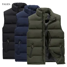 Faliza Mäns Vest Vinter Casual Ärmlös Jacka Ned Vindskydd Varm Waistcoat Coats Plus Size M-6XL MJ104 210923