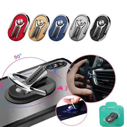 3 i 1 360 Rotation Metal Phone Holder Vent Bracket Desktop Car Mounts Finger Ringhållare med detaljhandeln för iPhone Samsung