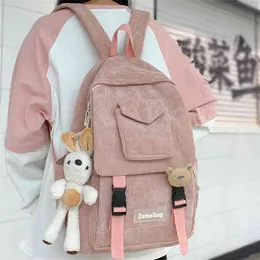 Dziewczyna Cute Student Kawaii Plecak Corduroy College Ladies Torba Szkolna Stripe Kobieta Moda Plecak Kobiety Harajuku Bag Book Cool 210922