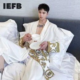 IEFB Satin High-end Personality Korean Japanees Trend Robe Wearing Windbreaker Mid Length Men's Coat Black White 9Y6535 211011