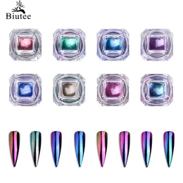 BIUTETE 8 BOXS 5ML Chameleon Shnining Glitter Gorgeous Laser Färgglada Nail Art Peacock Spegelpulver