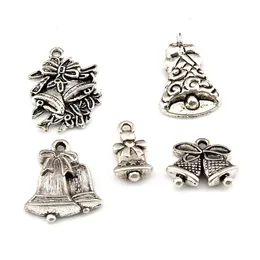 100st Antik Silver Alloy Mix Christmas Bell Charms Pendants för smycken gör armband Halsband DIY FINDINGS A-649