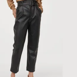 Women's Pants & Capris Women Lady High Waist Stretch Pant With Pockets Belt Trouser Sashes Straight Trends Faux Leather Ropa De Invierno Par