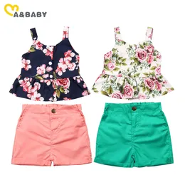1-6Y Summer Toddler Kid Child Girl Clothes Set Flower Vest Tops Shorts Children Holiday Beach Costumes Outfits 210515