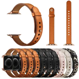 Slim Genuine Leather Strap For Apple Watch Series 6 5 4 SE Bands With Adapter Connector Replacement Wristband Bracelet Iwatch 38mm 42mm 40mm 44mm Watchband