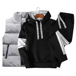 Svett kostym män outfit 3pc jogger sport kostymer hoodies + byxor + väst set casual tracksuit män mode set romper ropa de hombre 2021 x0610