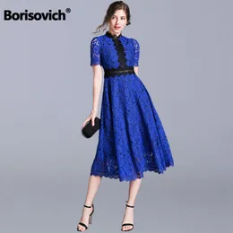 Borisovich mulheres elegante festa vestido novo verão moda grande balanço a linha oca out lace luxo feminino longo vestidos n1375 210412