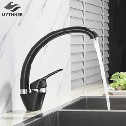 Uythner Brass Black Kitchen Sink Faucet And Cold Water Mixer Faucets Single Handle Swivel Spout Kitchen Water Sink Mixer Tap 211108