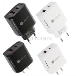 Snabb PD 20W USB C laddare EU US-kontakt QC 3.0 2 Port LED Andning Ljusbelysning Upp Byte av färg Två laddningsväggsadapter för iPhone Samsung Huawei Mobile Cell Smart Phone