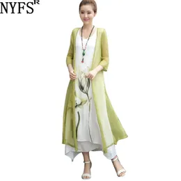 NYFS Letni atrament Malarstwo Kobieta Sukienka Dwa kawałek Dress Casual Slim Female Vestidos Robe Dress S-4XL Rozmiar 210630