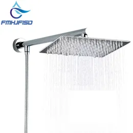 Wall Mounted Bath Shower Faucet 4/6/8/10 inch Stainless Steel Shower Head Ultrathin Top Over Spray Shower Arm Hose 210724