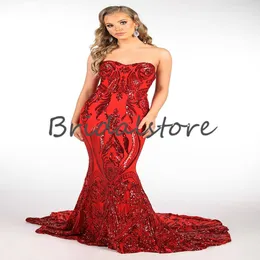 Gorgeous Red Sequined Prom Dress Glitter Mermaid Plus Size Evenig Gowns Bling Luxury Long Gradution Party Wear African robes de soirée Longue vestidos formales