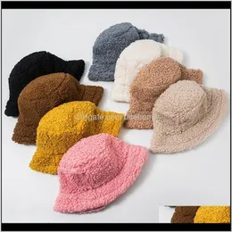 ワイドブリムキャップ帽子、スカーフグローブファッションaessoriesドロップデリバリードロップデリバリー2021ラムファックスファーバケット厚い暖かいテディベート冬の帽子