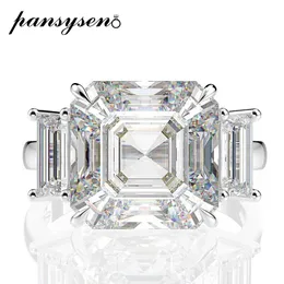 Küme Yüzükleri Pansysen 100% 925 Gümüş 12mm Asscher Kesim Aquamarine Citrine Moissanit Taş Yüzüğü Toptan Mücevherat Oluşturdu