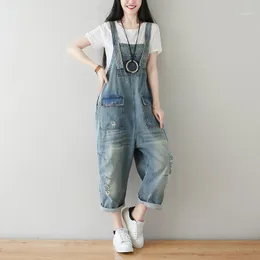 Women's Jumpsuits & Rompers Big Size Denim Baggy Suspenders Cowboy Ripped Hole Trousers Wide Legs Bib Jean Overalls Pocket Drop Crotch