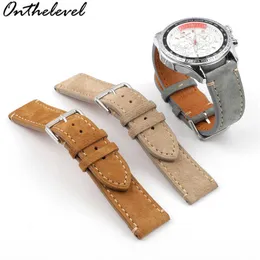 Neue Ankunft Qualität Leder Wildleder Watch Strap Grau BRWON 18mm 20mm 22mm Uhr Zubehör Handgemachte Nähen Armband Gürtel H0915