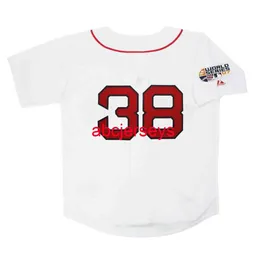 La maglia cucita Custom Curt Schilling 2007 Home White World Series aggiunge il numero del nome Maglia da baseball