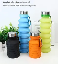 Fold Silicone Water Bottles Sport 550ML Outdoor Flexible Drink Cups Cycling Bottles Mug Travel With Mountaineering Buckle 4 Colors