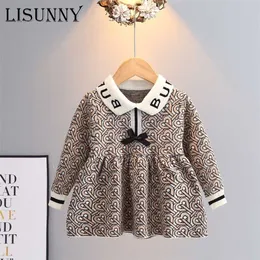 Herbst Winter Mädchen Pullover Kleid Prinzessin Kinder Baby Kinder Tuch Pullover Süße Gestrickte Dressrs Bogen Jumper 1-5y 211104