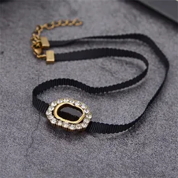 Big Letter Black Rope Chains Necklaces With Box Diamond Bling Charm Personality Jewelry Hip Hop Punk Unisex Necklace