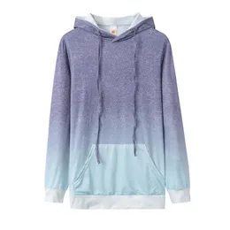 Kvinnors hoodies tröjor explosiv hetförsäljning mode tryckt snörning pocket hoodie gradient blus tröja