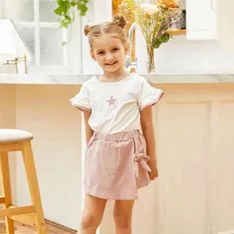 Summer 2-piece Baby Toddler Pretty Plaid Star Top and Skirt shorts Sets Round collar 210528