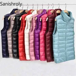 Sanishroly Jesień Kobiety Ultra Light Down Kamizelka Biała Kaczka Płaszcz Parka Damska Bez Rękawów Waistcoat Plus Rozmiar 3XL S275 210819