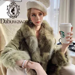 Dabuwawa Thick Warm Raccoon Dog Fur Jacket Coat Women Double Breasted Jacket Female Overcoat Casual Winter Coat Ladies DT1DPK009 210520