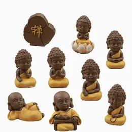 9PC Buddyjska Monk Statua Mini Figurka Ornament Craft Bonsai Decor Miniaturowe Dollophouse Ciasto Dekoracje DIY Akcesoria 210607