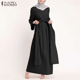 Zanzea Muzułmańskie sukienki Eid Mubarak Kaftan Dubai Abaya Turcja Moda Hidżab Dress Islam Odzież Maxi Sundress dla kobiet Vestidos Y0823