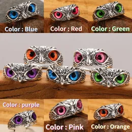 Charming Fashion Cute Little Owl Lovers Ring Creative Jewelry Vintage Multicolor Eyes For Women Man Couples Feeling Gift XDJ106