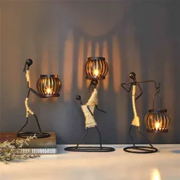 Vintage świeca posiadacze domowe dekoracje metalowe Metalowe Ludzie Model Candelabros Dekoracyjne Kreatywne Candlestick Party Wedding Centrepices 210722