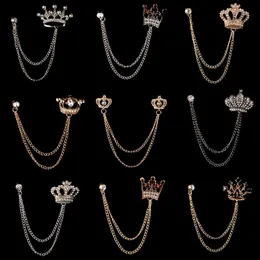 Pins, Brooches Fashion Crown Rhinestones Brooch Crystal Tassel Chain Collar Suit Shirt Lapel Pin Luxulry Wedding Jewelry Accessories Gifts