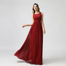 Modestil Burgund ärmellose Spitzenbrautjungfernkleider Korallenfarbe Chiffon Eine Linie Südafrika Stil Maid of Honor Hochzeit Gues228g