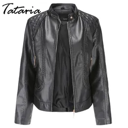Tataria Fauxレザージャケット女性秋冬長袖PU女性のオートバイコートショートバイカー210514