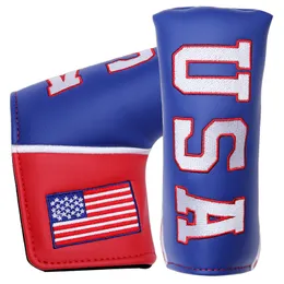 Blue PU Leather Embroidery USA Golf Club Headcover Blade Putter covers